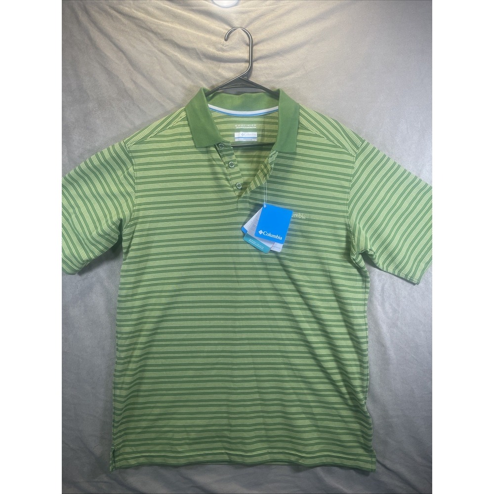 New Columbia Polo Shirt Mens Medium Omni-Wick Green Striped Golf